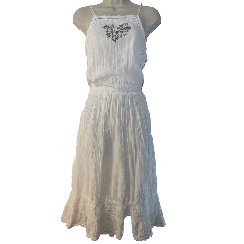 M.A.B.E.  Sundress Embroidered Birdie Dress Cotton Gauze Small Boho White Small